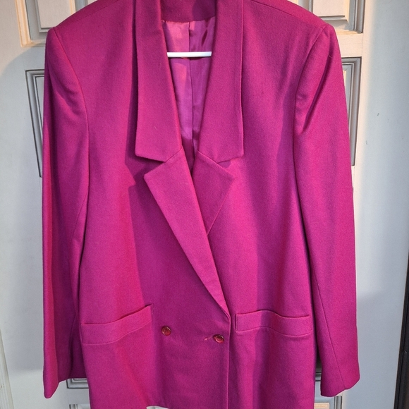 Vintage Wool Blazer Magenta Sz12 Lined Dbl Button Closure Pockets Never Worn - Picture 6 of 10